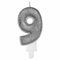 Premium Number 9 Candle Silver